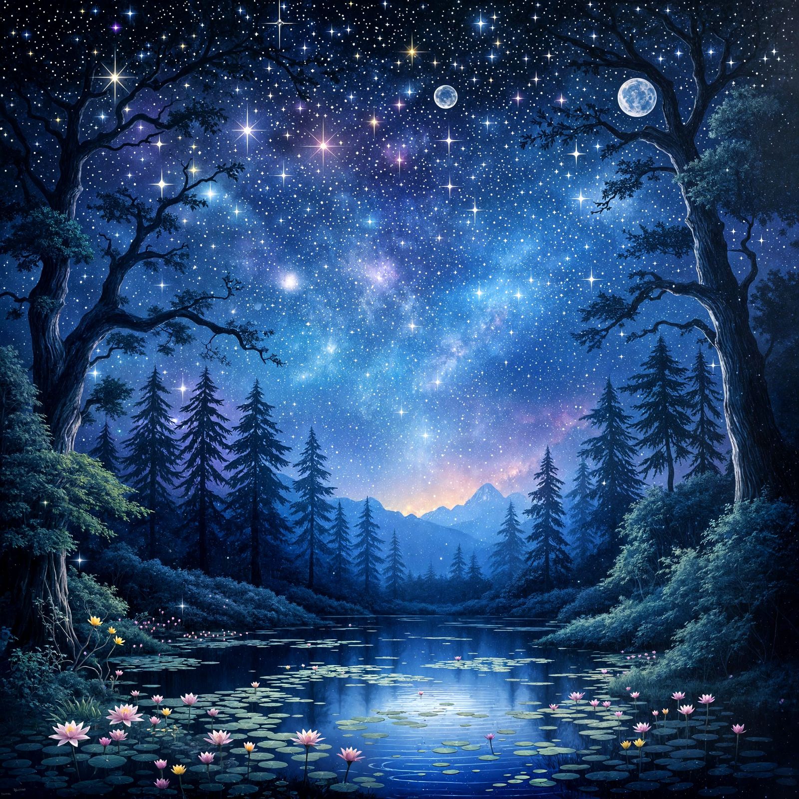 Dreamy Starry Night in Enchanted Forest