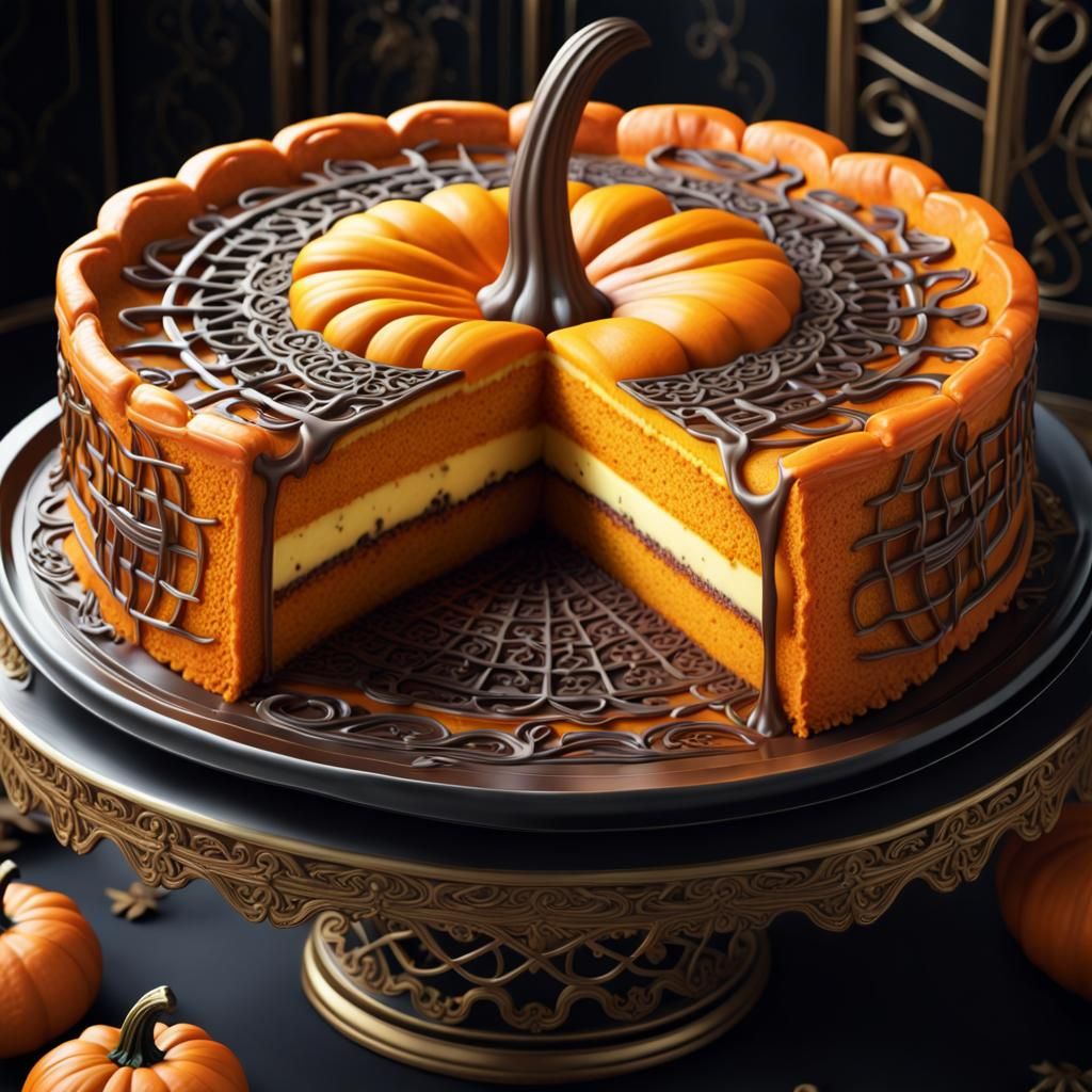 Hyperrealistic Pumpkin Cheesecake with Chocolate Latticework