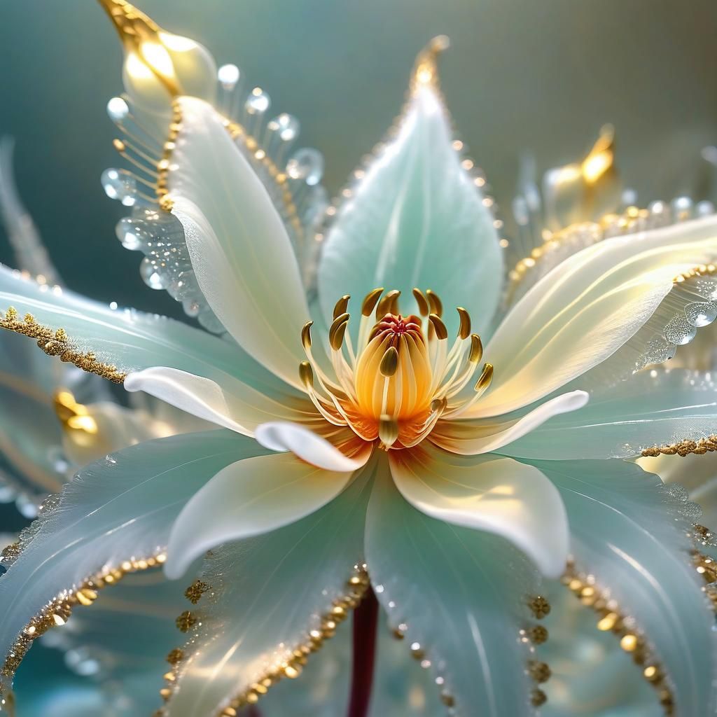 Hazy Liquid Surrealism: Icy Jade Flower Paradise