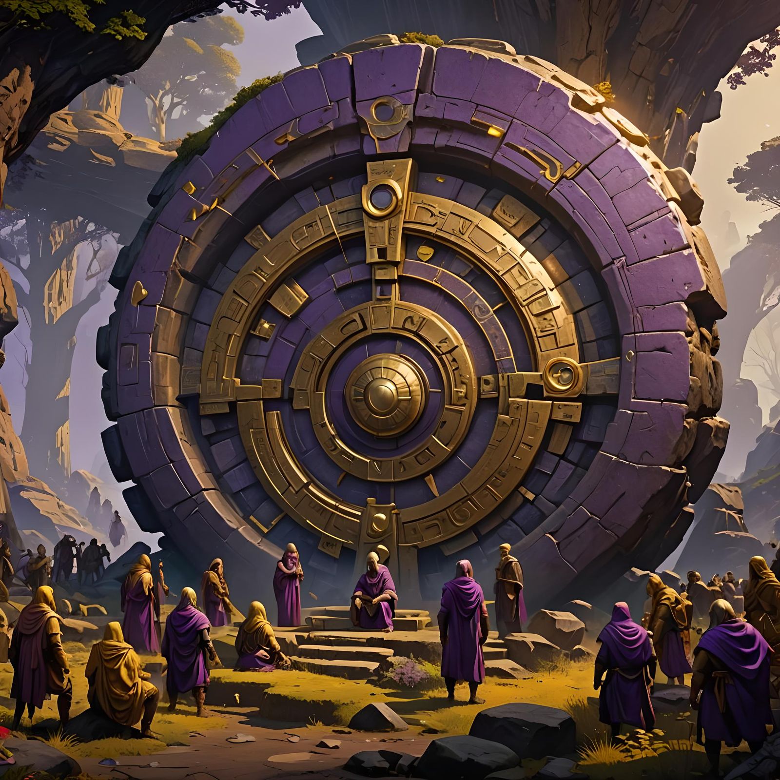 Primitive People and Golden Dolmen: Dark Fantasy Art