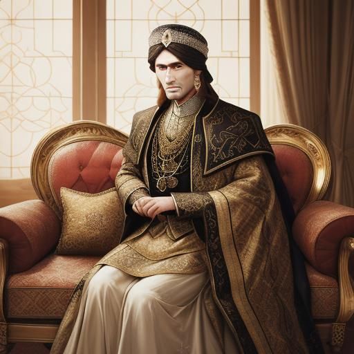 Ottoman Sultan and Daughters Portrait in Opulent Style