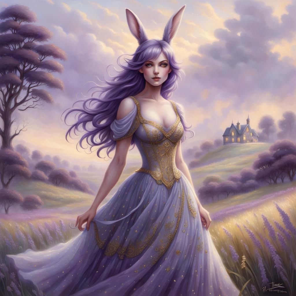 Purple Haired Rabbit Girl in Ethereal Fantasy Style