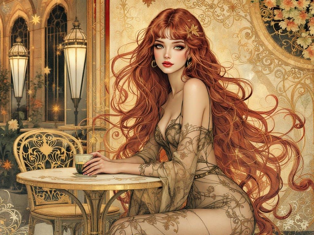 Ethereal Redhead in Art Nouveau Fantasy
