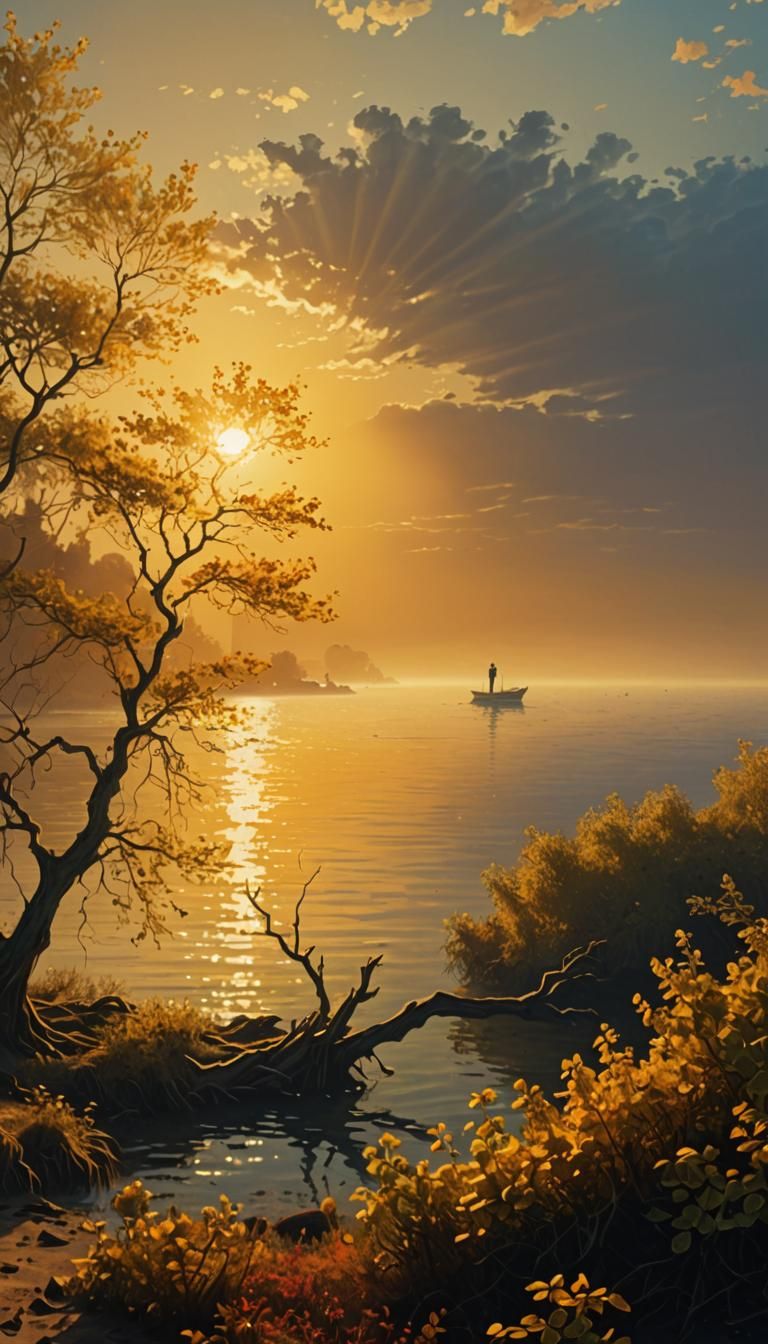 Golden Sea Digital Art in Impressionistic Style