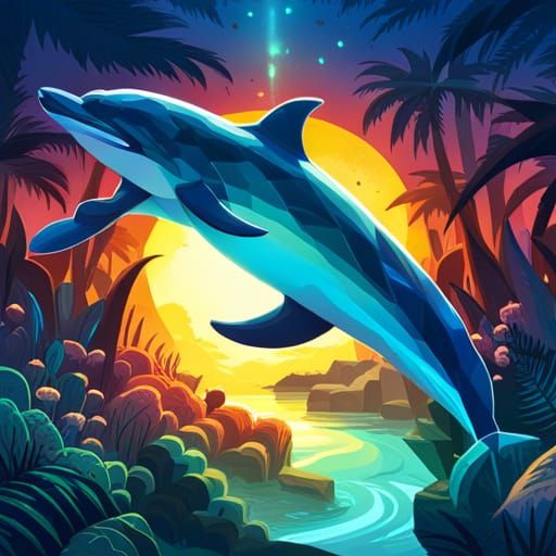 Geometric Dolphin Concept Art in Triadic Colors