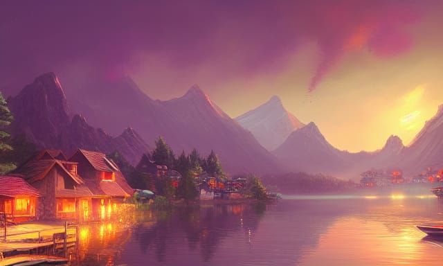 Futuristic Fishing Village Concept Art with Godrays