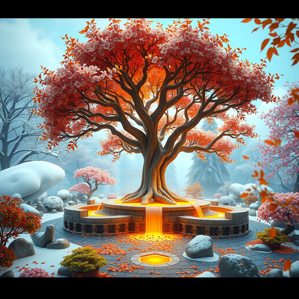 All-Seasons Garden with a Glowing Tree
