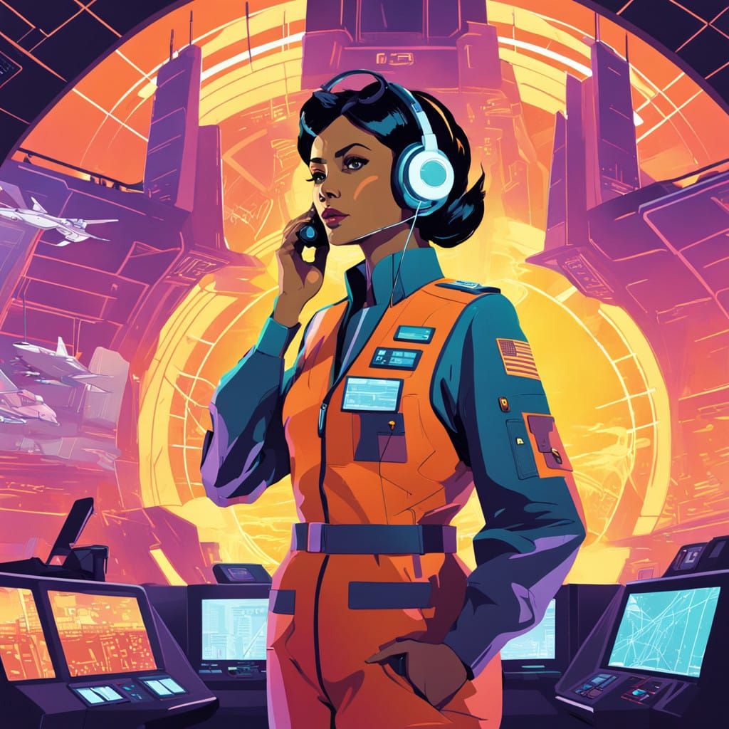 Cyberpunk Airport Controller: Futuristic Canine Air Traffic...