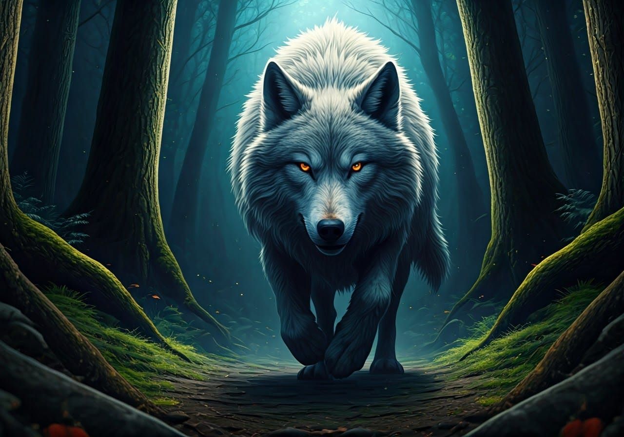 Fantastical Direwolf Prowls Through Enchanted Forest in Stun...