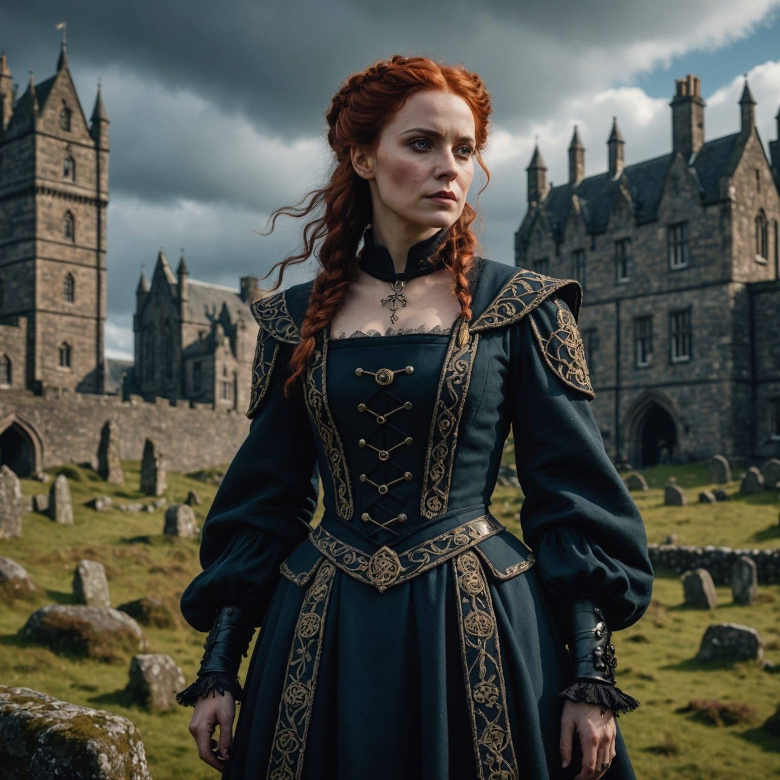 Gothic Lady in Scottish Clothing: Detailed Digital Art