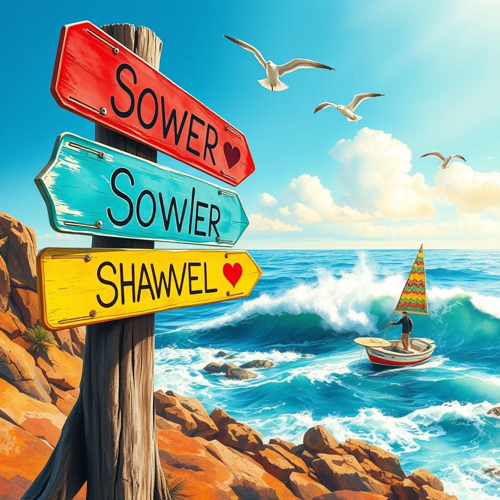 Vibrant Coastal Landmark in Watercolor Style