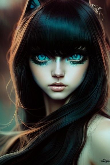 Beautiful Cat Girl Portrait in Digital Art Style