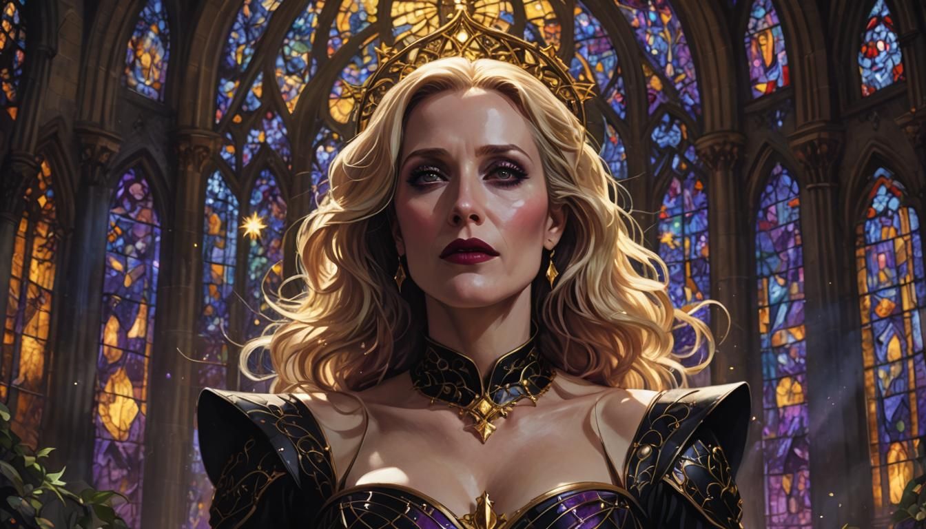 Gothic Burlesque Dancer in Starry Cathedral: Fantasy Art