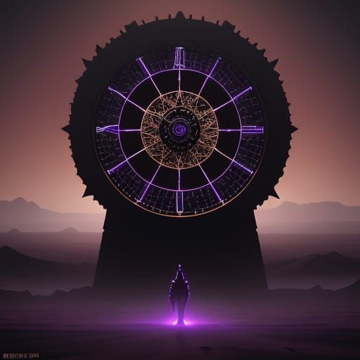 Cosmic Clock in Desert Landscape: Dark Fantasy Concept Art