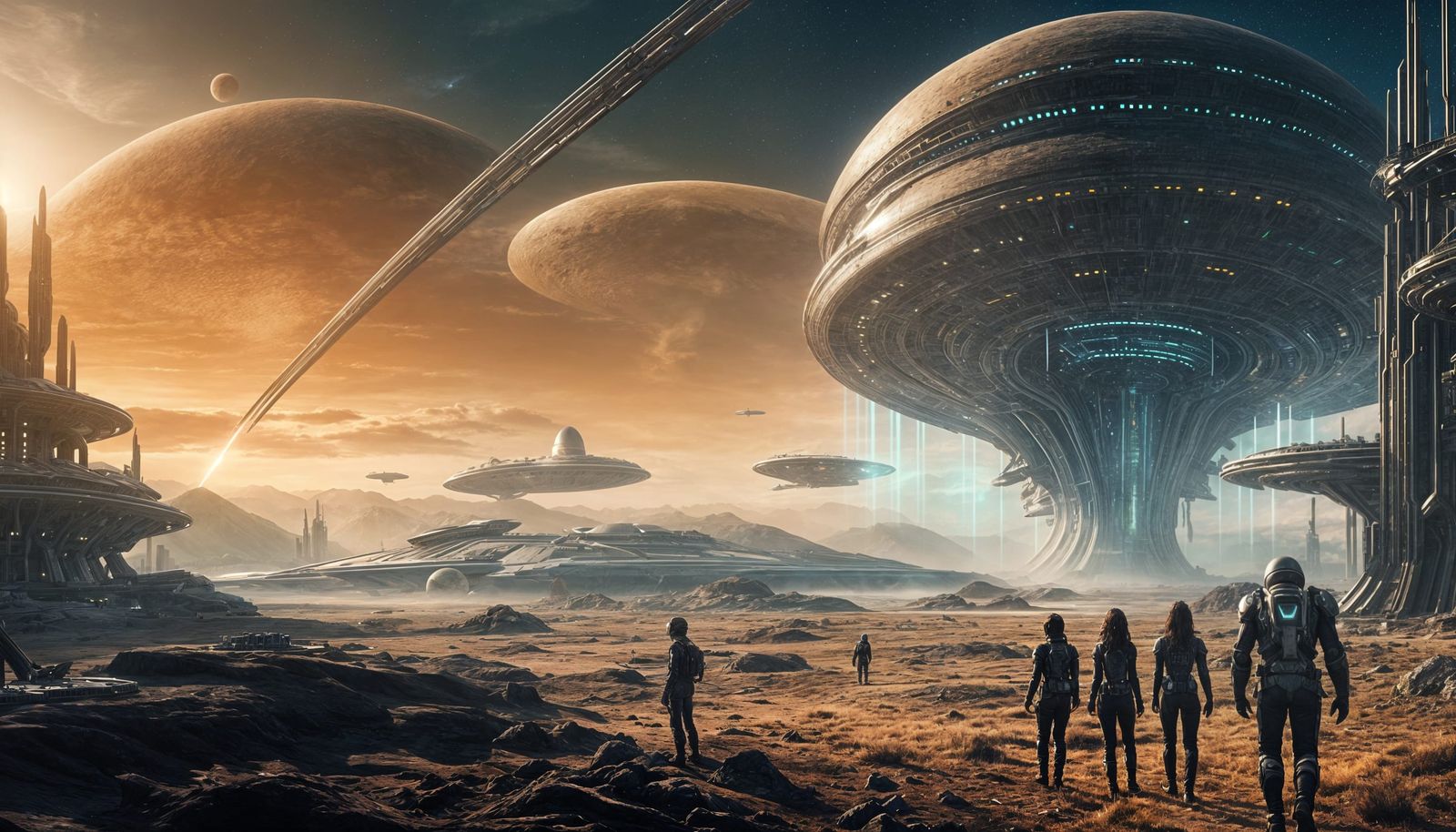 Alien Spaceport with Spaceship in Bio-Punk Style