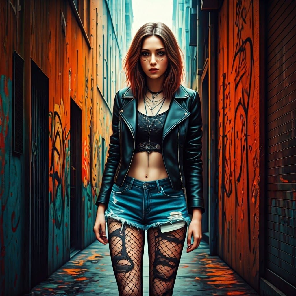 Street Art Girl with Hyper-Realistic, Futuristic Style