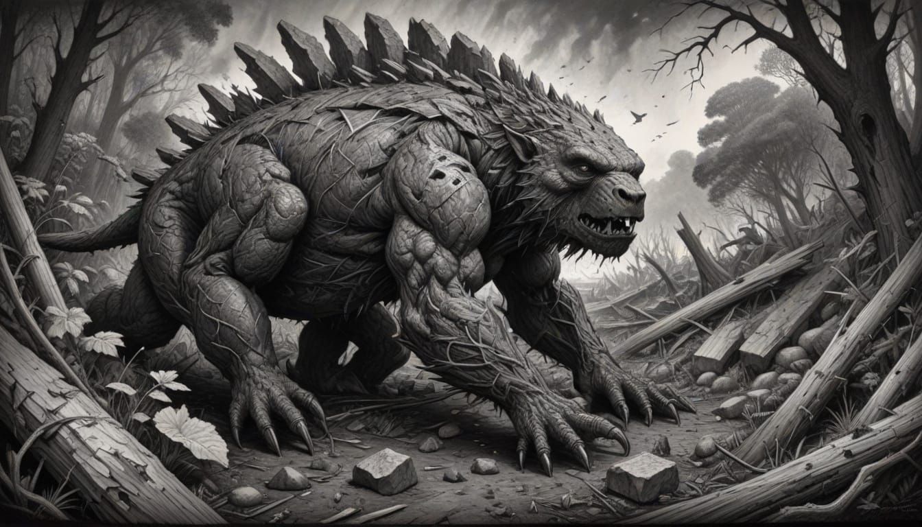 Meteorite's Sinister Impact: A Charcoal Rendering