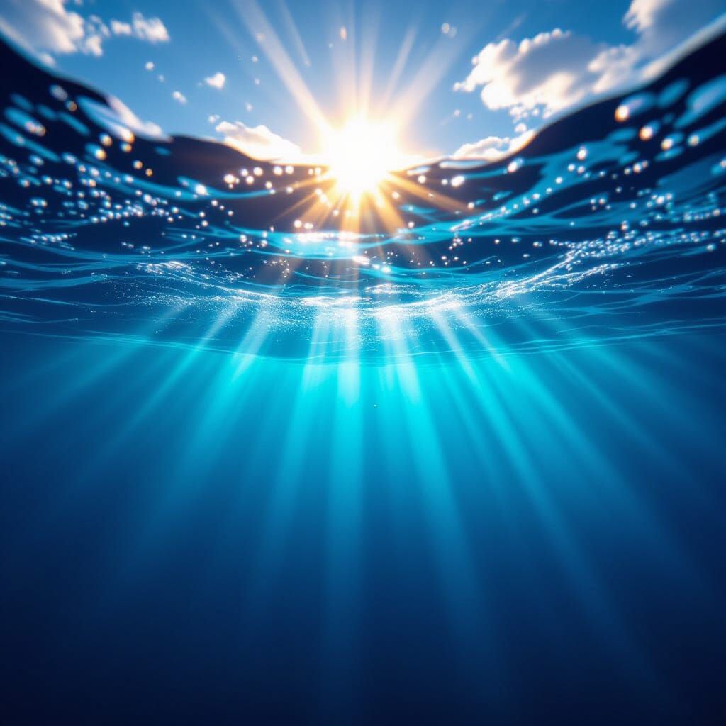 Earth from Under the Ocean: Sunlight Rays Pierce Waves