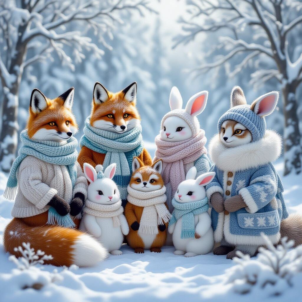 Surreal Winter Animals in Cozy Yarn Fashion