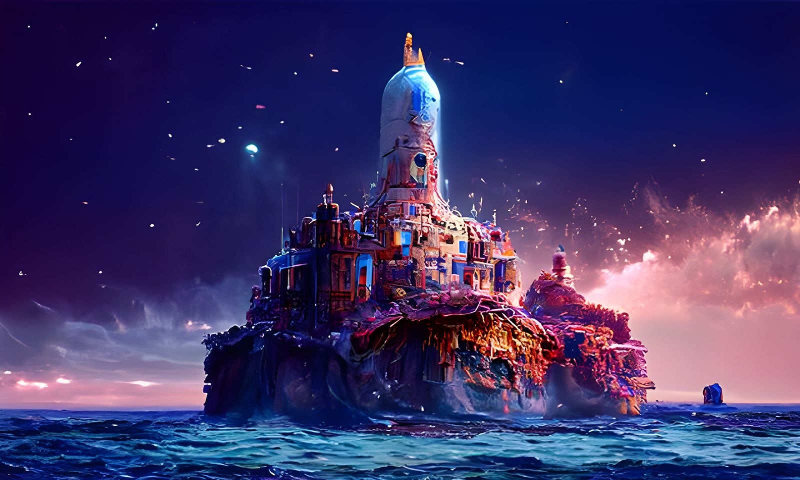 Ocean Castle Under Starry Night Sky