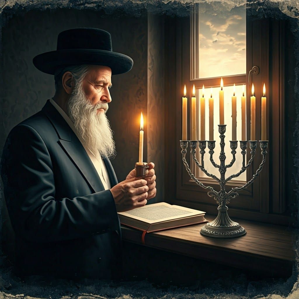 A Devout Hasidic Jew Prepares to Light Hanukkah Candles in a...