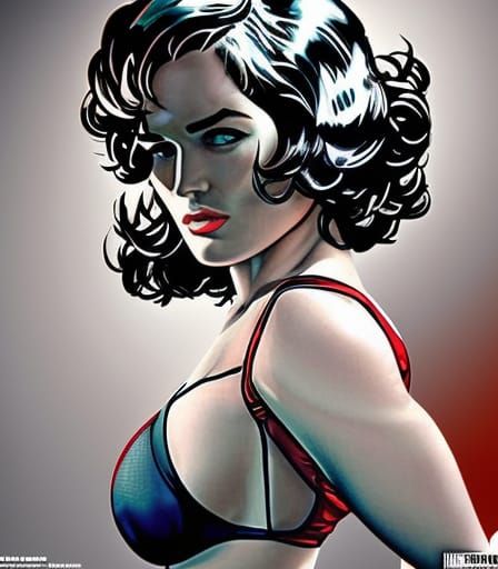 Pin-Up Girl in Red Mesh Bikini: Digital Art
