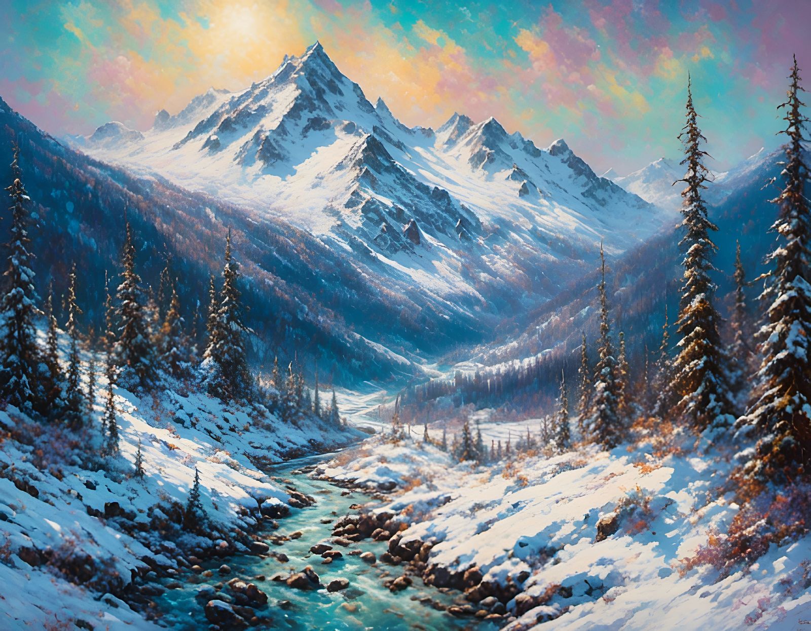 Snoqualmie Pass Winter Landscape Painting