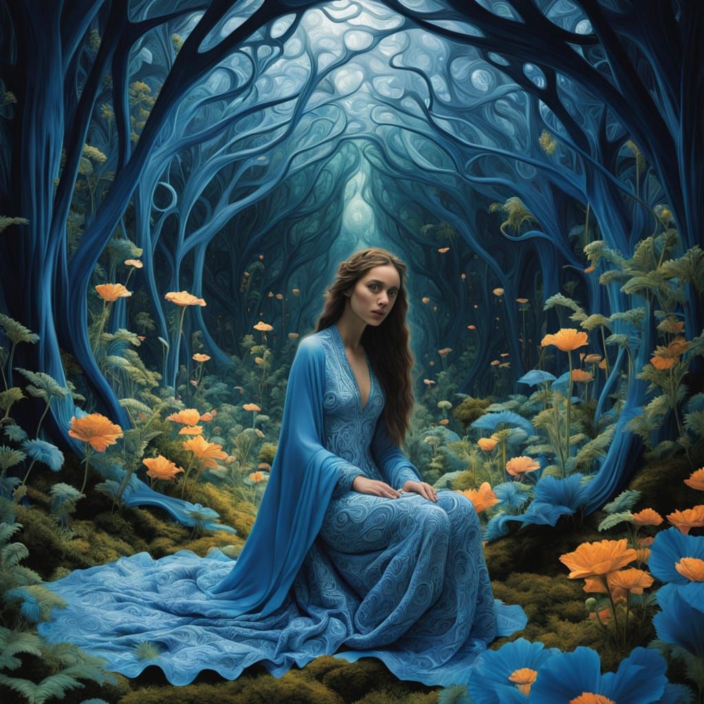 Ethereal Scene of a Robed Figure in a Vibrant Fantasy Plant ...