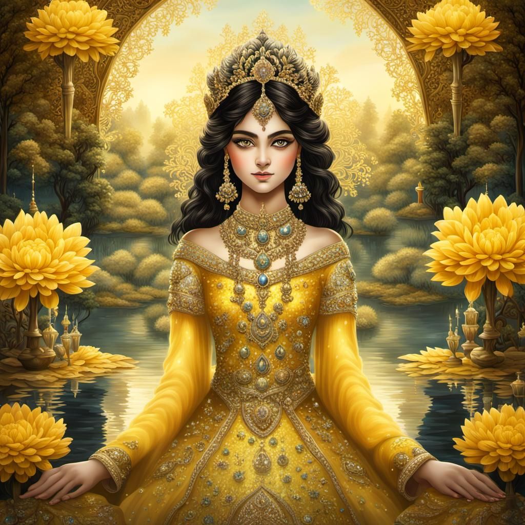Ornate Persian Princess and Mirrored Reflection