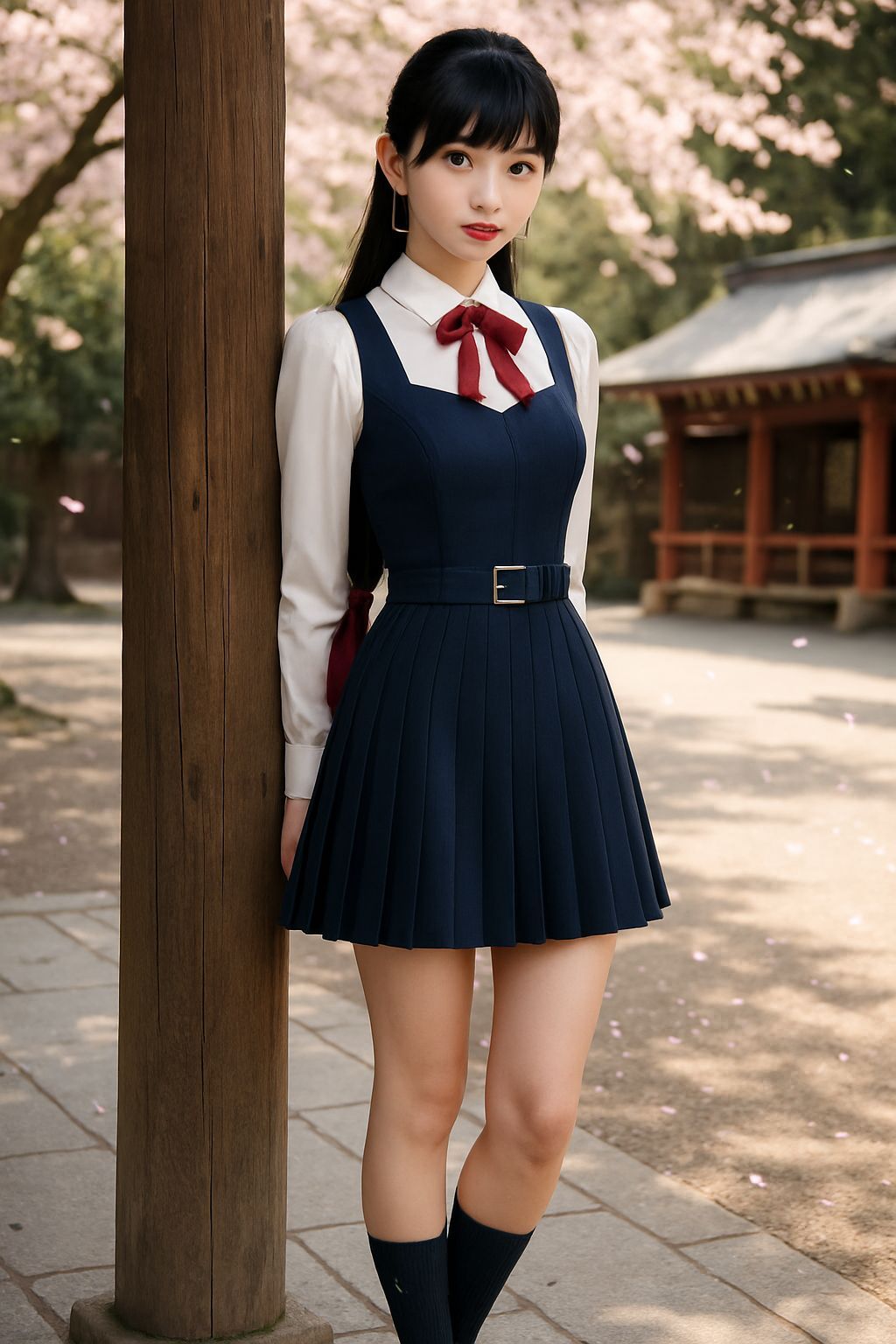 Kaori in Jumper Dress by Shrine with Cherry Blossoms