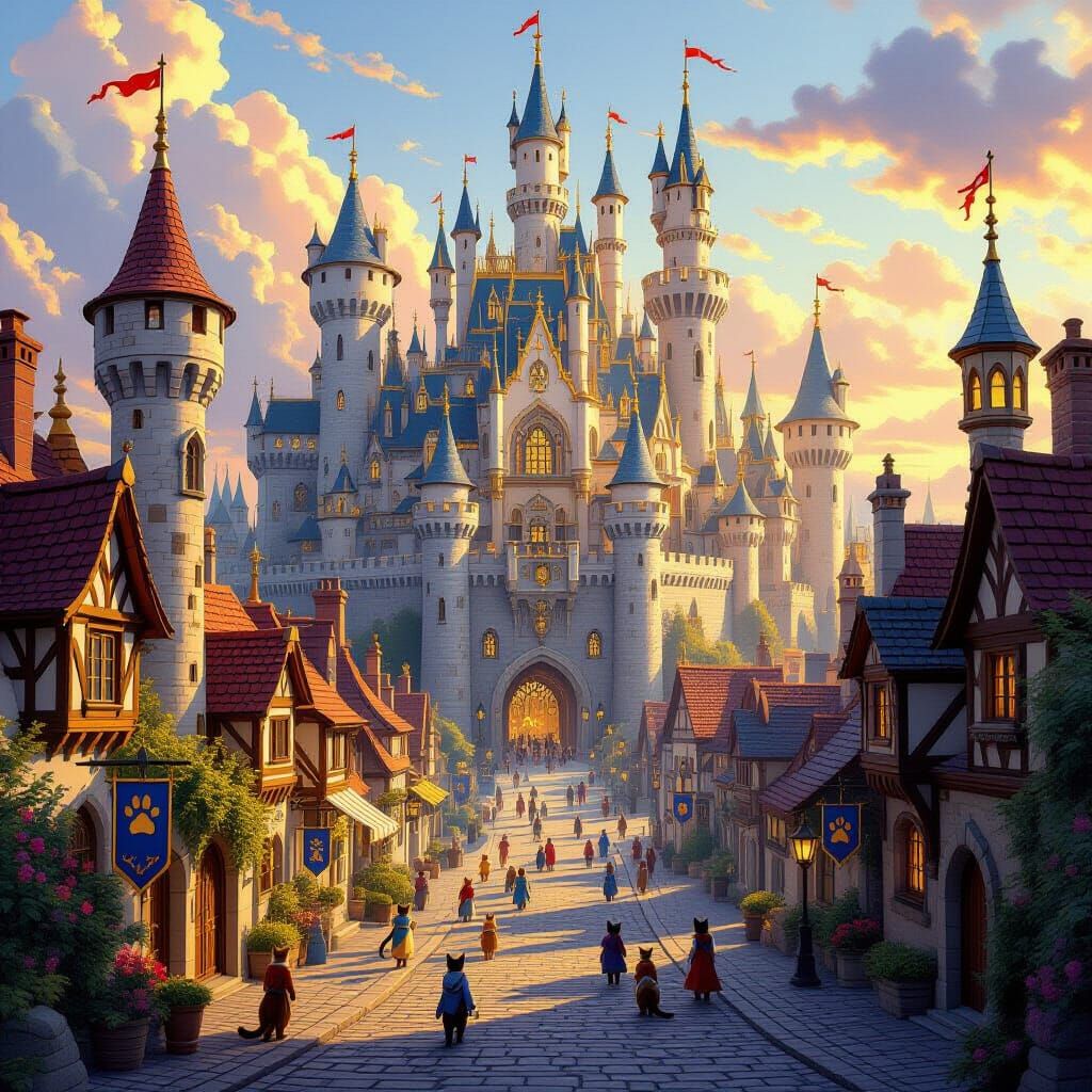 Majestic Cat Kingdom: Epic Fantasy Cityscape