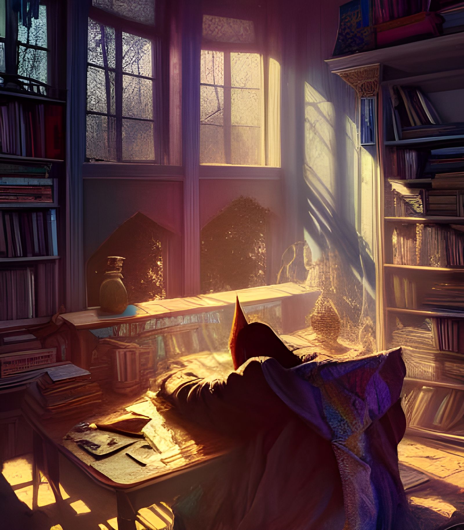 Cozy Wizard Study with Iridescent Artifacts