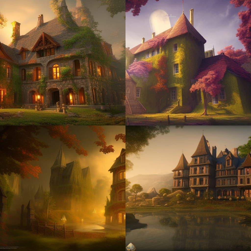 Fantastical Manor in Detailed Matte Painting Style
