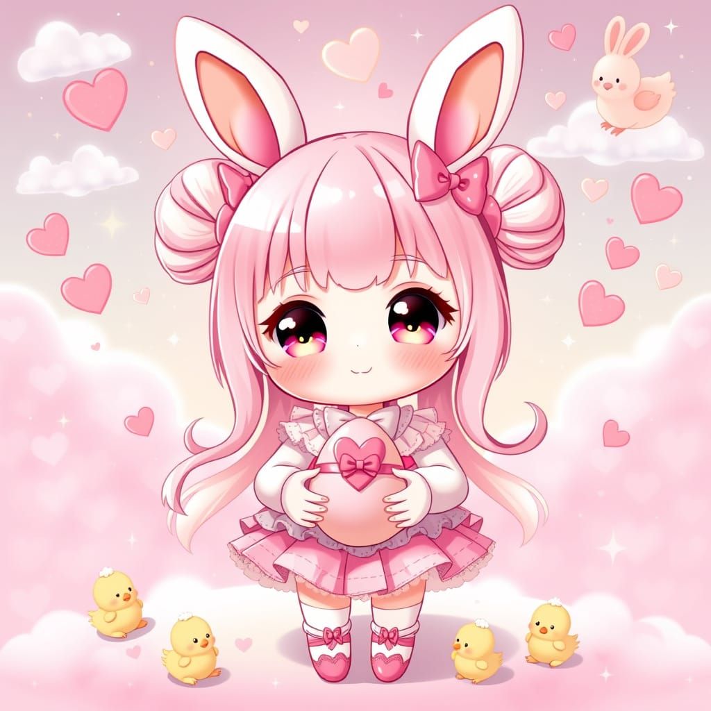 Kawaii Bunnygirl with Easter Eggs in Anime Style