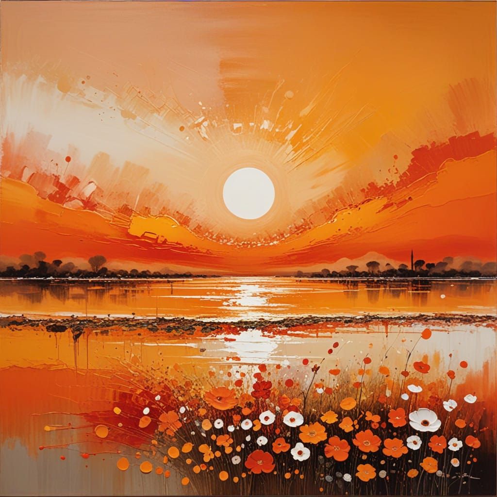Vibrant Sunset Landscape in Abstract Expressionist Style