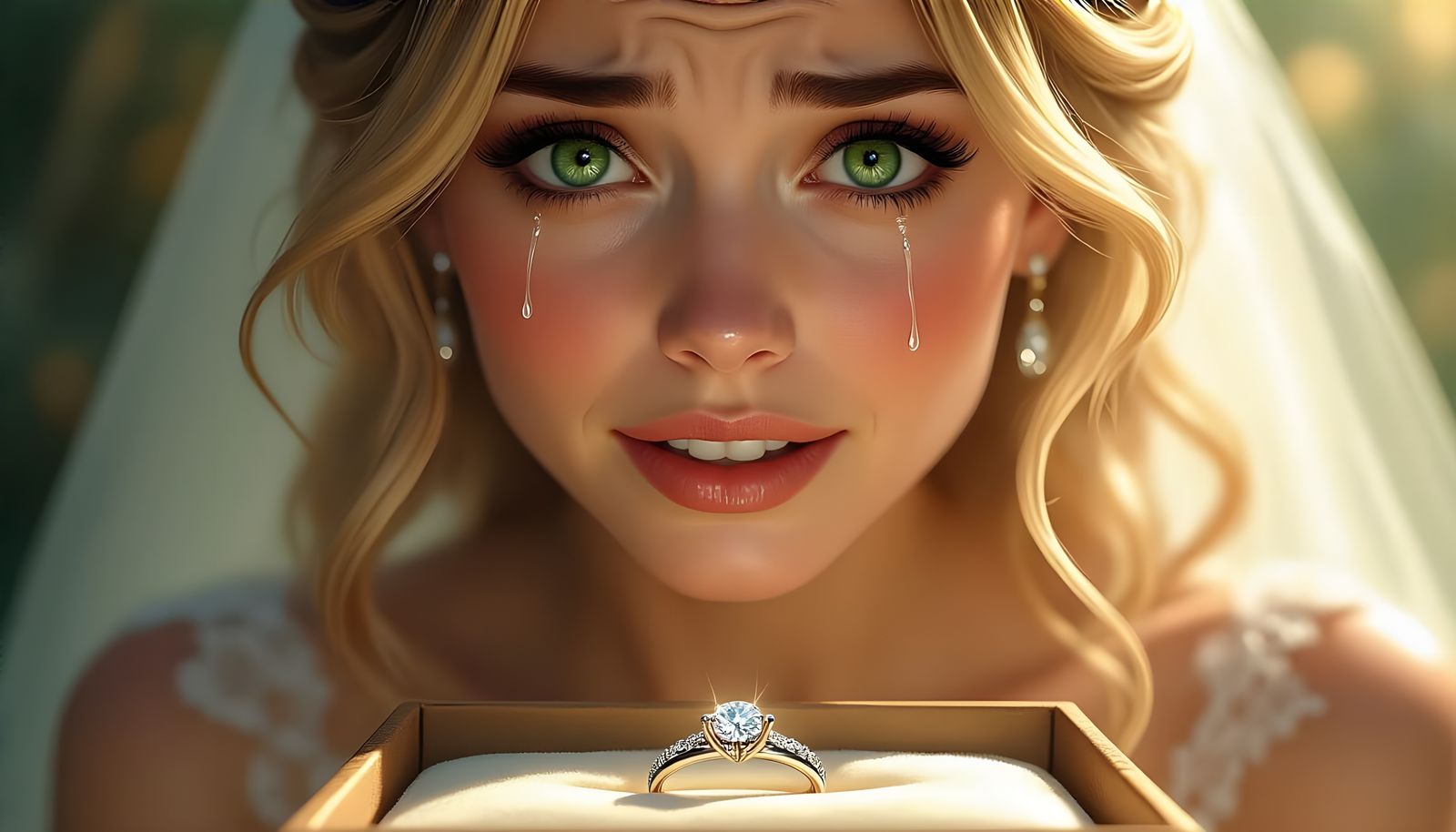 Woman Crying Tears of Joy After Marriage Proposal