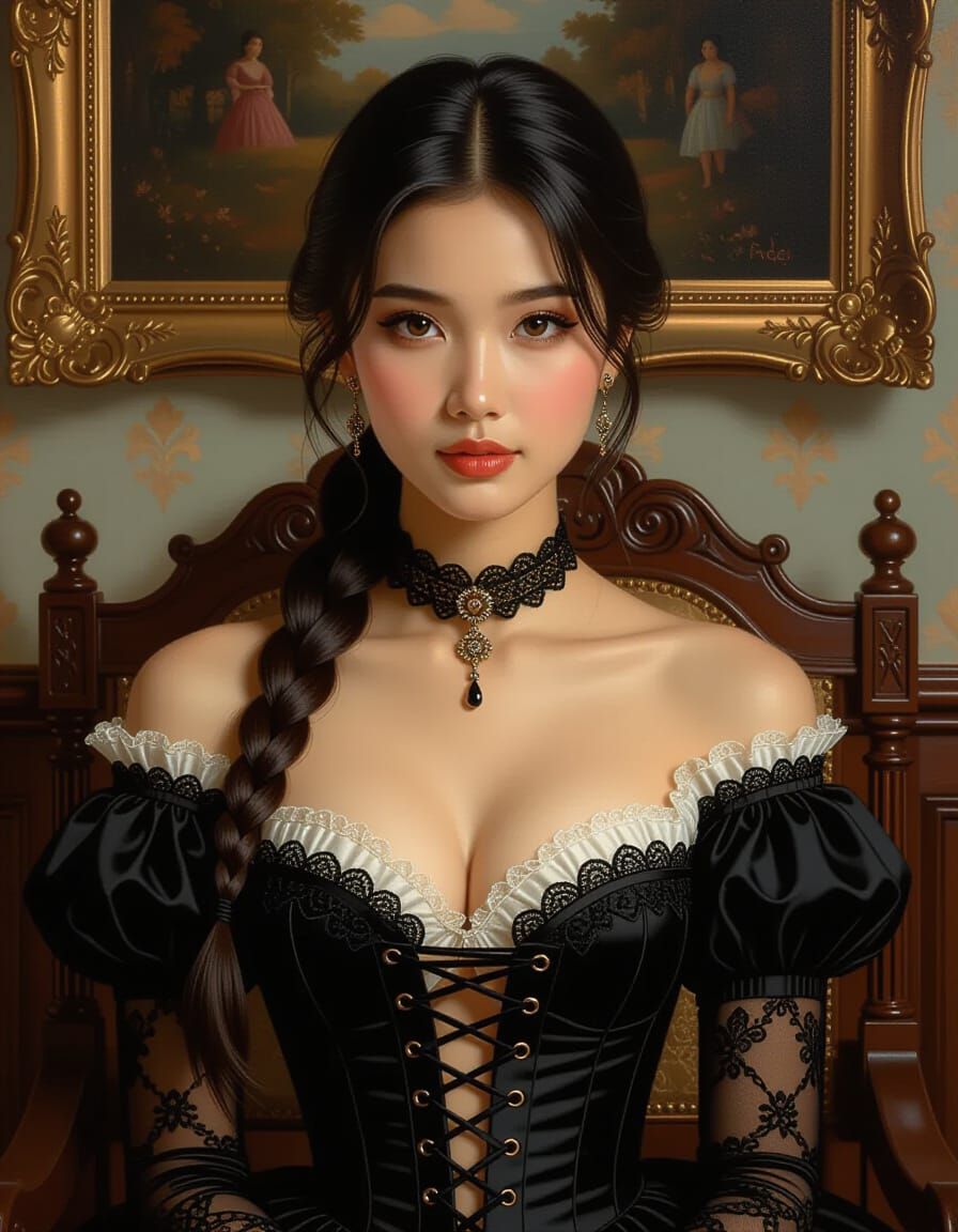 Indonesian Woman in Colonial Dining Room, Oil Painting