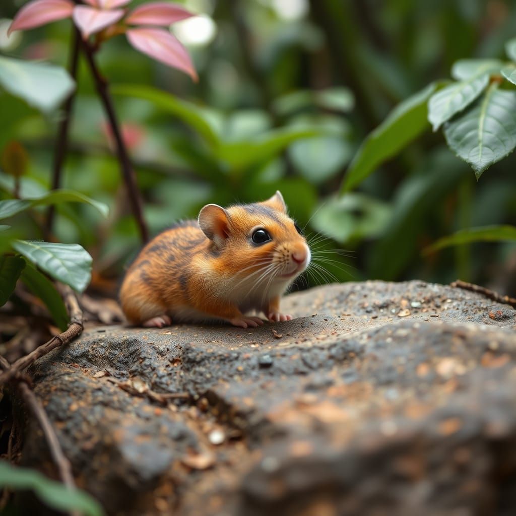 Cute Hamster Exploring a Lush Jungle