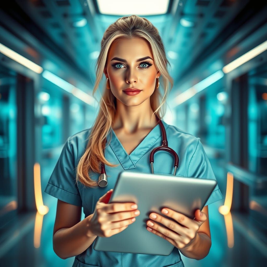 Futuristic Nurse in High-Tech Scrub Set