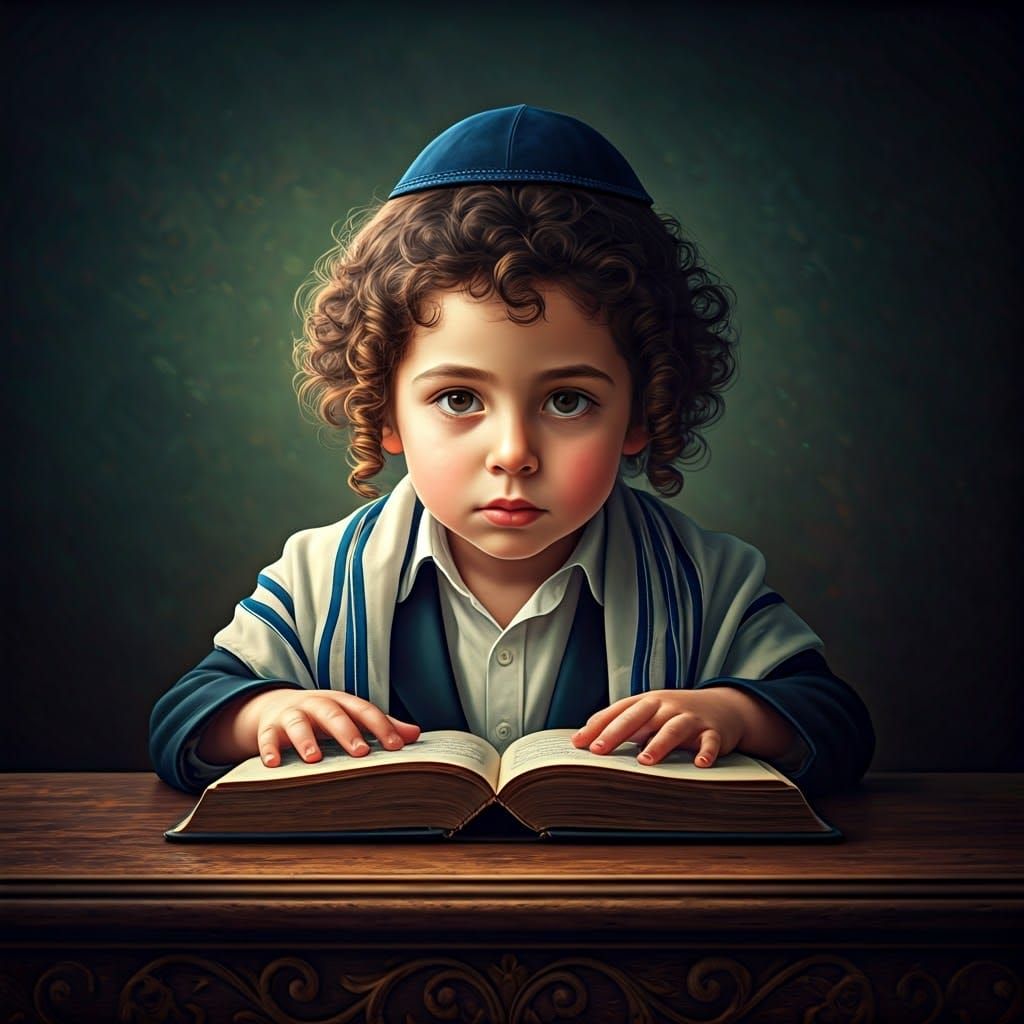 Ultra-Orthodox Boy Reading: Hyperrealistic Concept Art