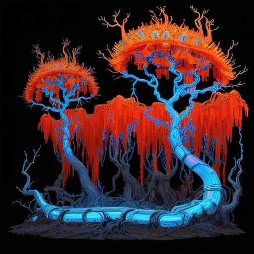 Dystopian Liquid Metal Forest with Electric Light