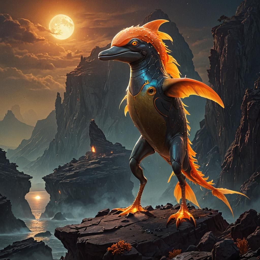 Alien Dolphin-Puffin on a Strange Exoplanet