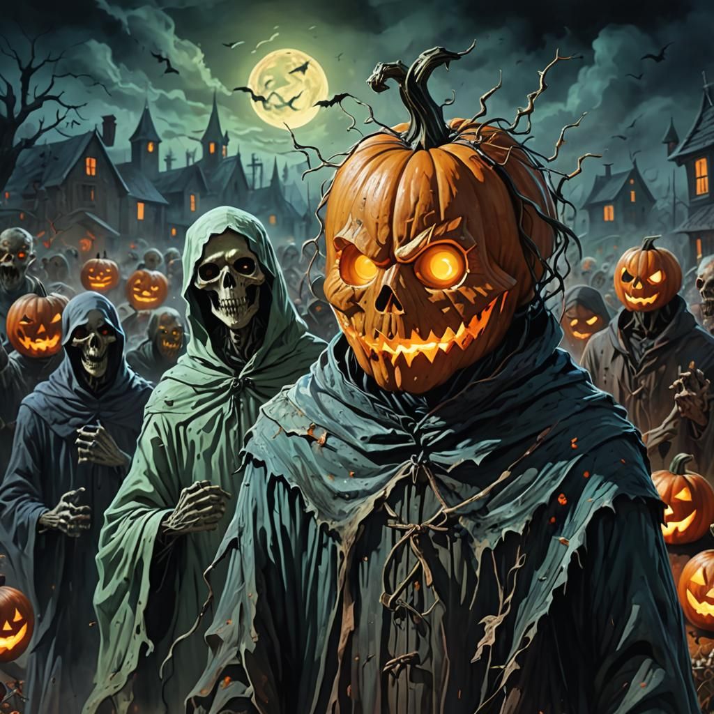 Eerie Wraith in a Surreal Halloween Scene