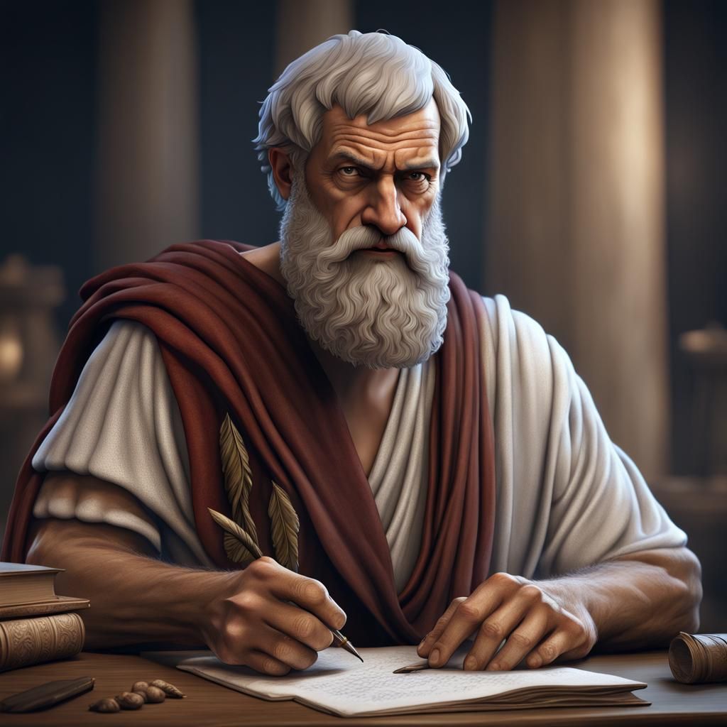 Aristotle with Pen and Scroll: Detailed Matte Painting