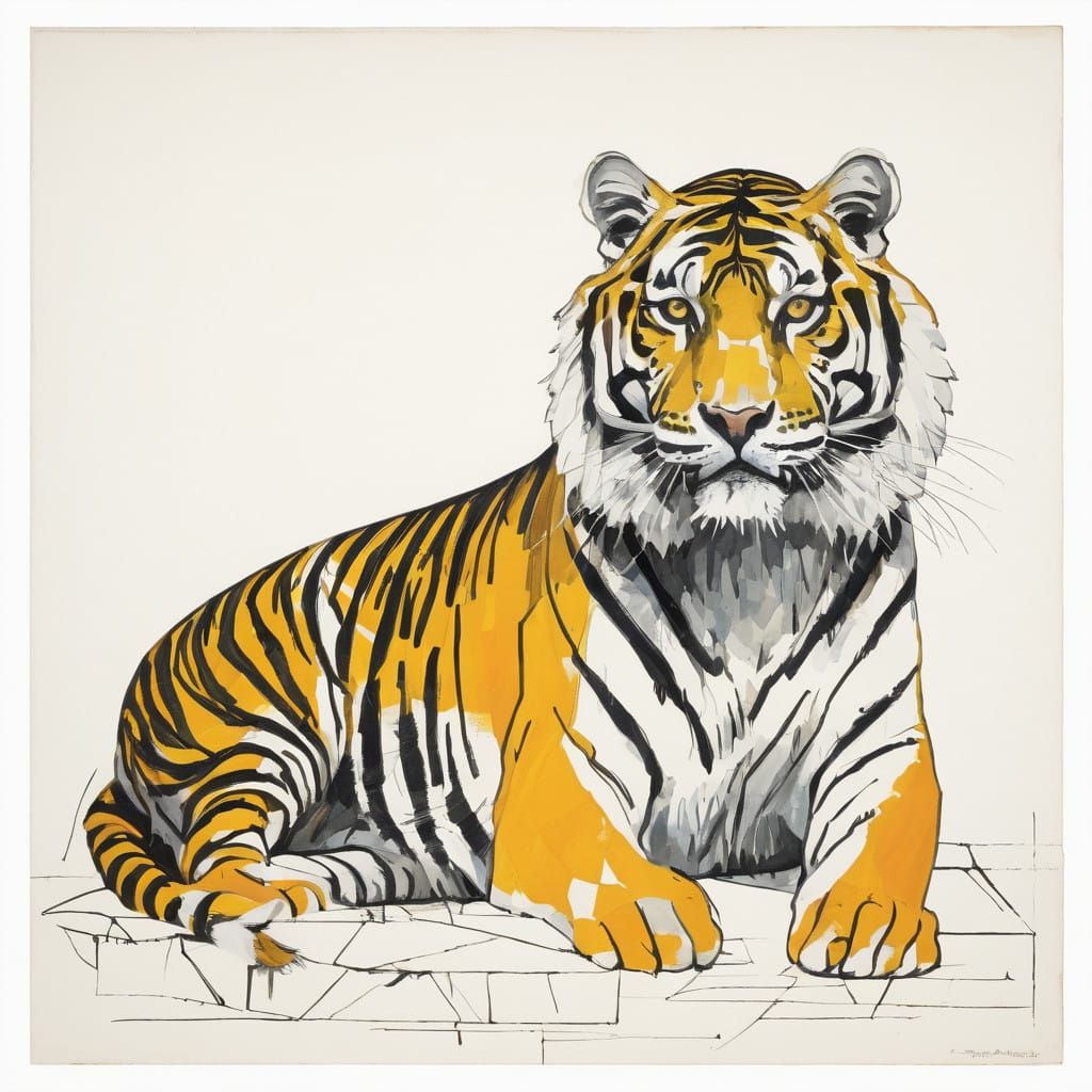 Surreal Landscape of a Siberian Tiger in Neo-Expressionist S...