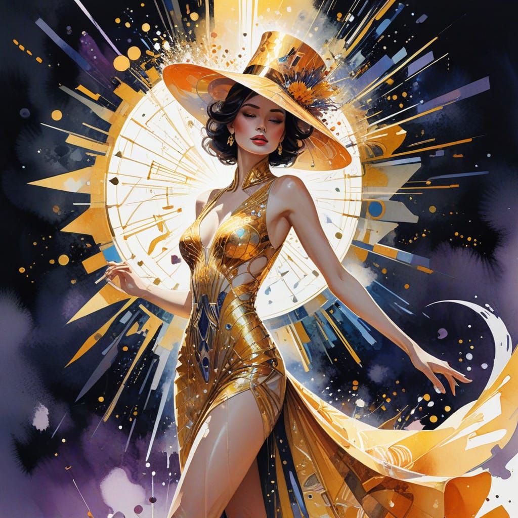 A Vibrant New Year's Lady in Elegant Gold