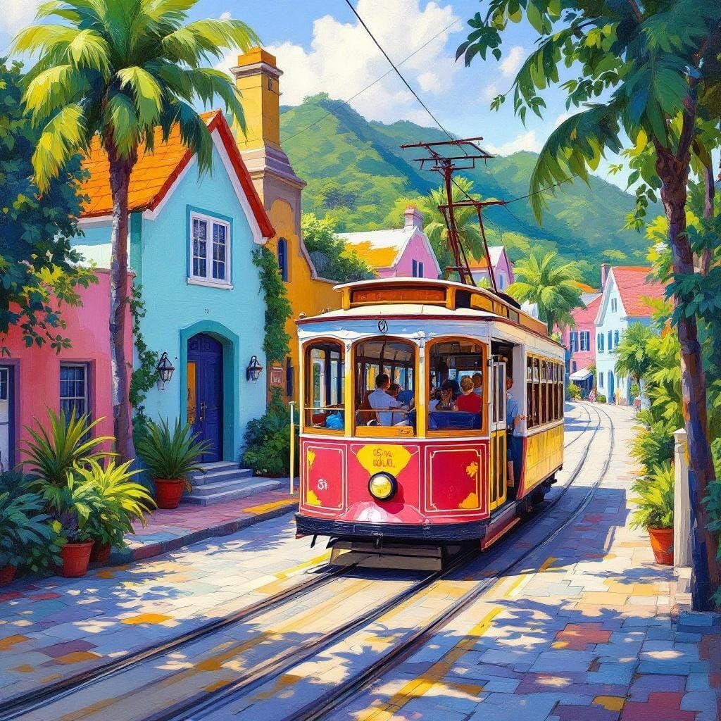 Trolley in St Thomas: An Impressionist Oil Painting