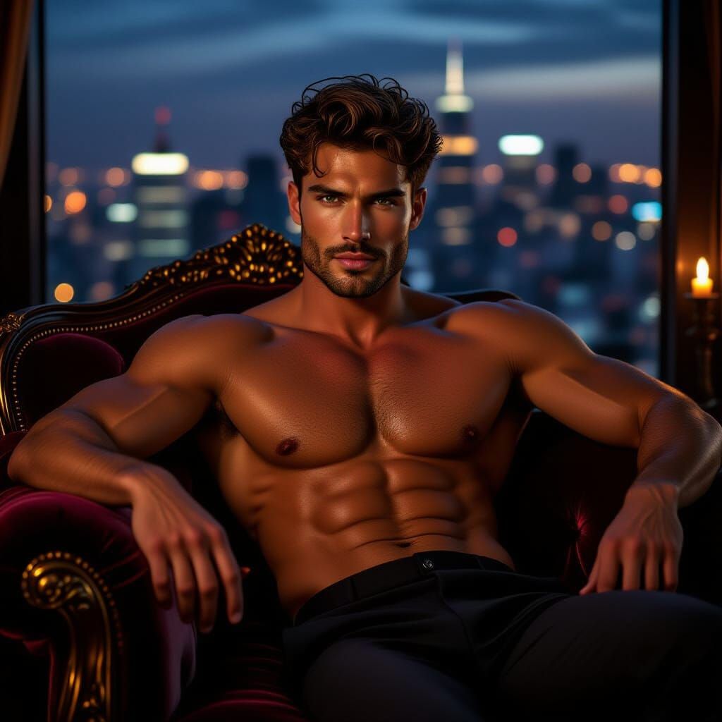 Manhattan Penthouse Model Lounges in Candlelight