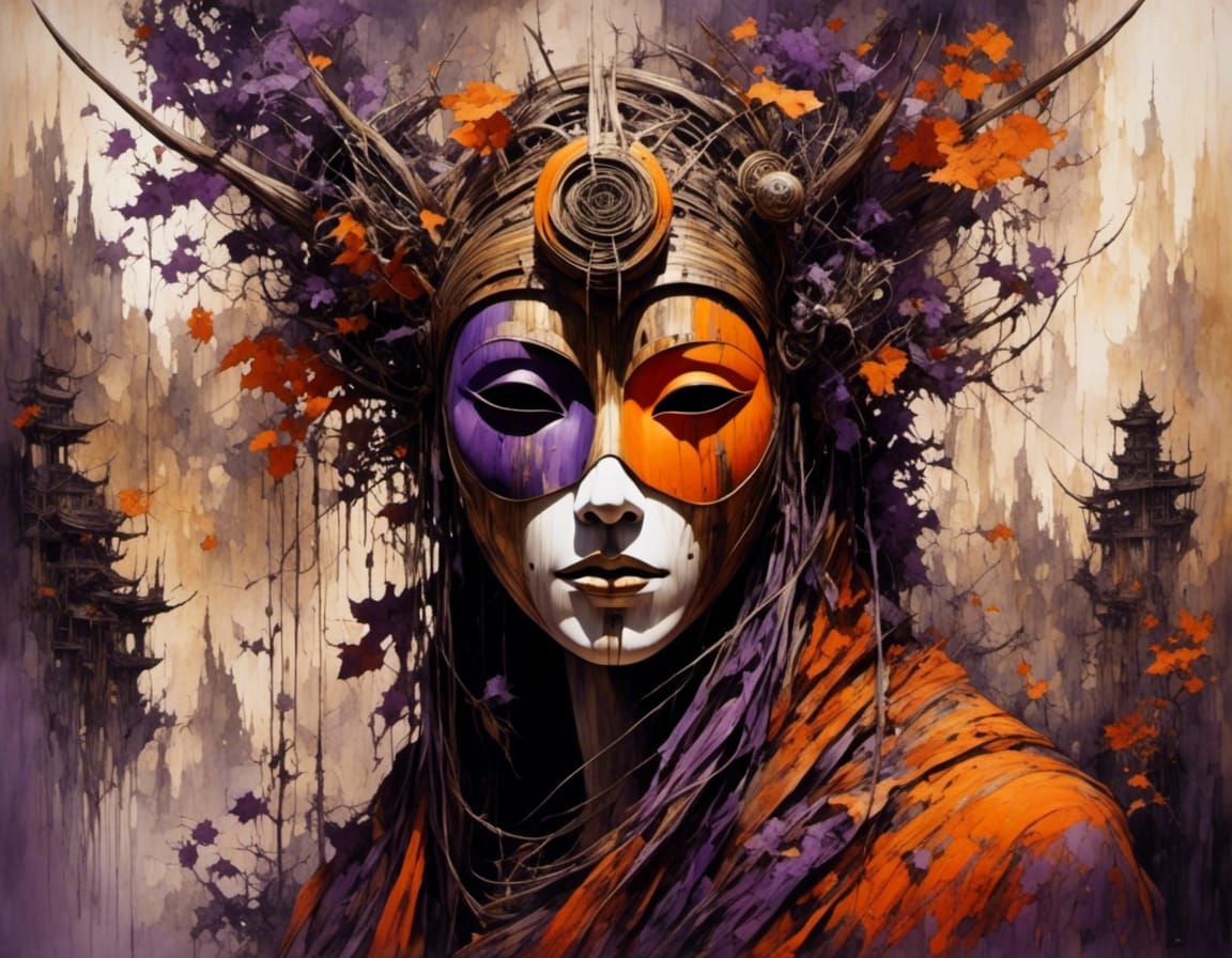 Masked Character in Mystical Forest: 3D Animation Style