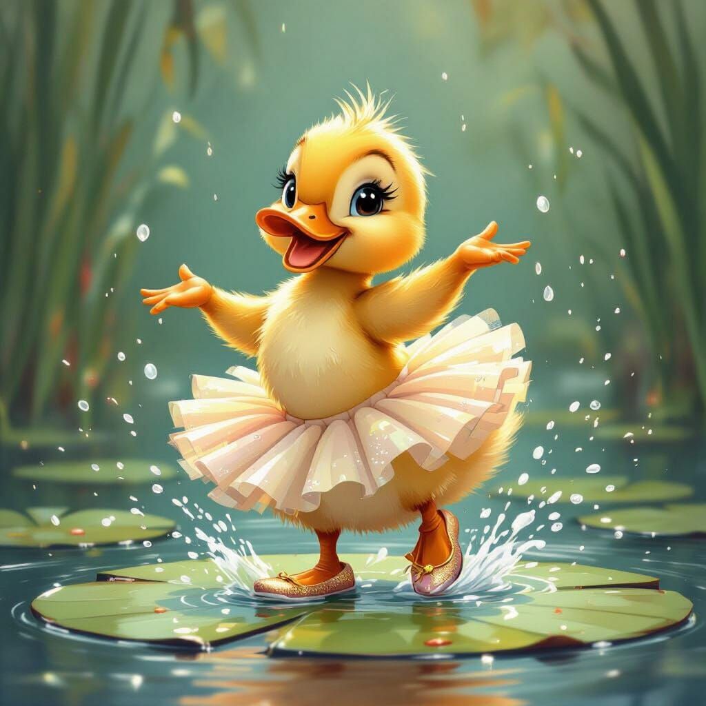Duckling's Dance: A Whimsical Cartoon Adventure